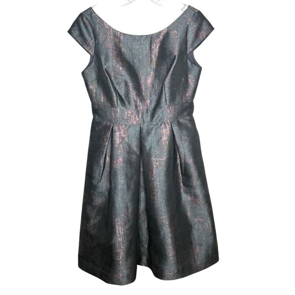 Kay Unger New York Metallic Fit & Flare Gown Dress Above Knee Short Sleeve Size